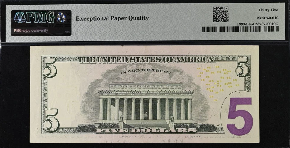 2017A $5 FRN San Francisco PMG 35EPQ - Fancy Birthday Serial Number 00260000 - Image 3 of 3