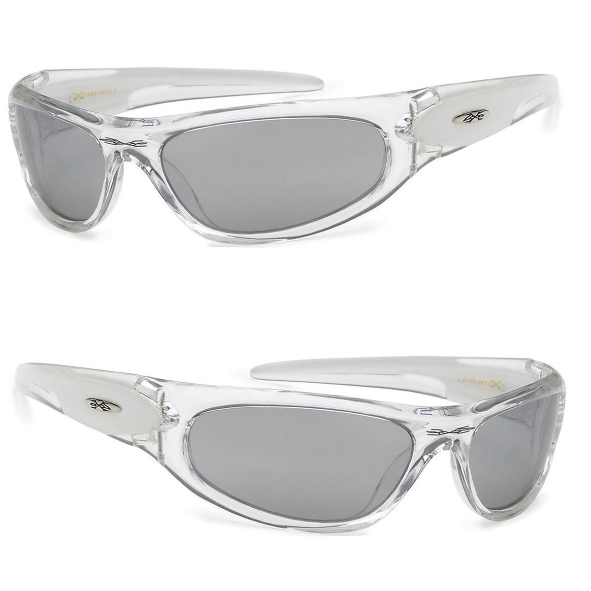 専用2 XLoop Mens Womens Sports Sunglasses Clear White Frame Mirror Lens