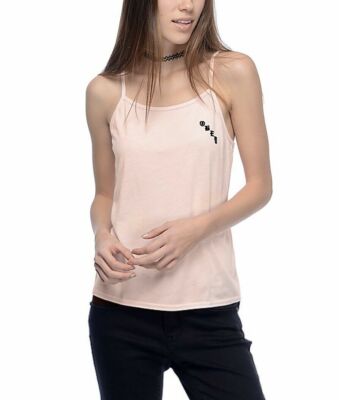 Obey OLDE OBEY Tender Peach Black Logo Spaghetti Strap Junior's Tank Top 