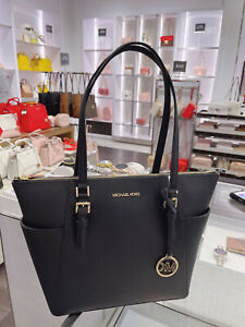 Michael Kors Charlotte Solid Black Top Zip Tote Bag Black | eBay
