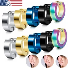 2PCS Women's/Men's Punk Stainless Steel Hoop Loop Small Huggie Ear Stud Earrings