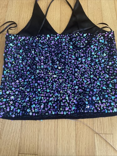 Women’s Halterneck Blue Sequin Party Top - Sleeveless Sparkle Blouse - Picture 6 of 7