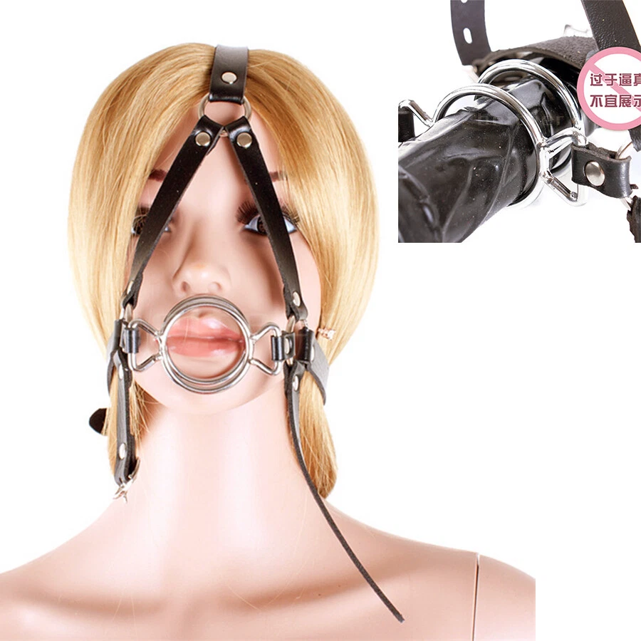 Deep Throat Mouth Open Gag leather Head harness Stainless steel dual 39MM O  Ring | eBay