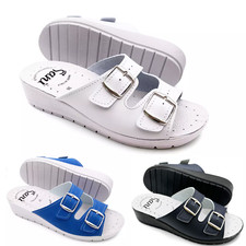 Women's Slippers With Double Adjustable Strap Comfortable Genuine Leather Insole