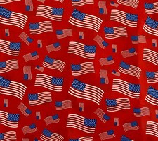 Red Fabric Patriotic American Flags Print Poly Cotton 60" Flag Fabric by yard