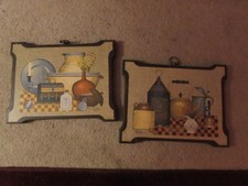 Vintage Kirby Stapco NY Colonial/Primitive Kitchen Wall Plaques Pressed Wood