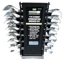 7pc GRIP SAE Stubby Combination Wrench Combo Open Box End INCH Polished 89096