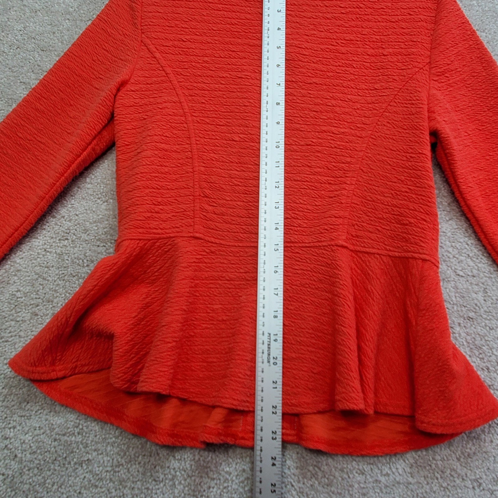 Spense Top Women's Medium  Coral Orange Stretch Peplum Hem Casual Office Party