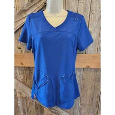 Scrubstar Electric blue women scrub top EUC XS performance scrubs zip pocket 