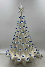VTG Ceramic Lava Christmas Tree Opalescent White Blue Birds Doves