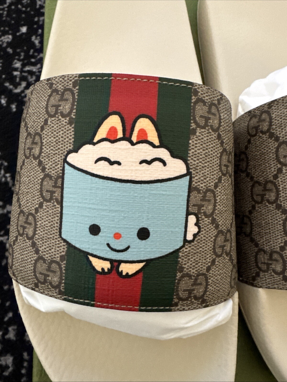 Gucci BUNNY TOAST H20 Animal Web Slides Monogram Sandals G 12 US 12.5 image 2