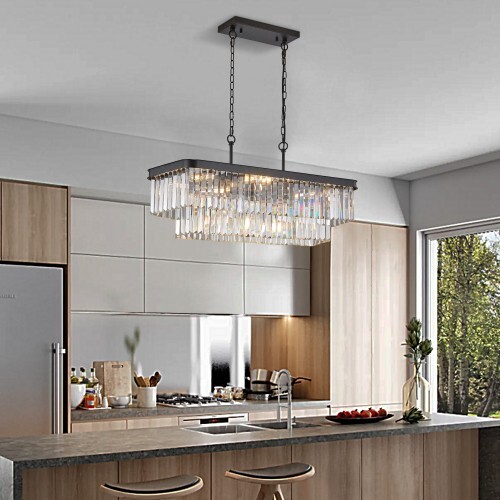 Chandeliers,Rectangular Crystal Chandelier Adjustable Lights