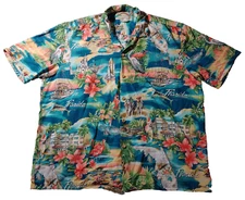 Paradise Found Shirt XL Blue Short Sleeve Florida Flower Church Beach Horse Tree