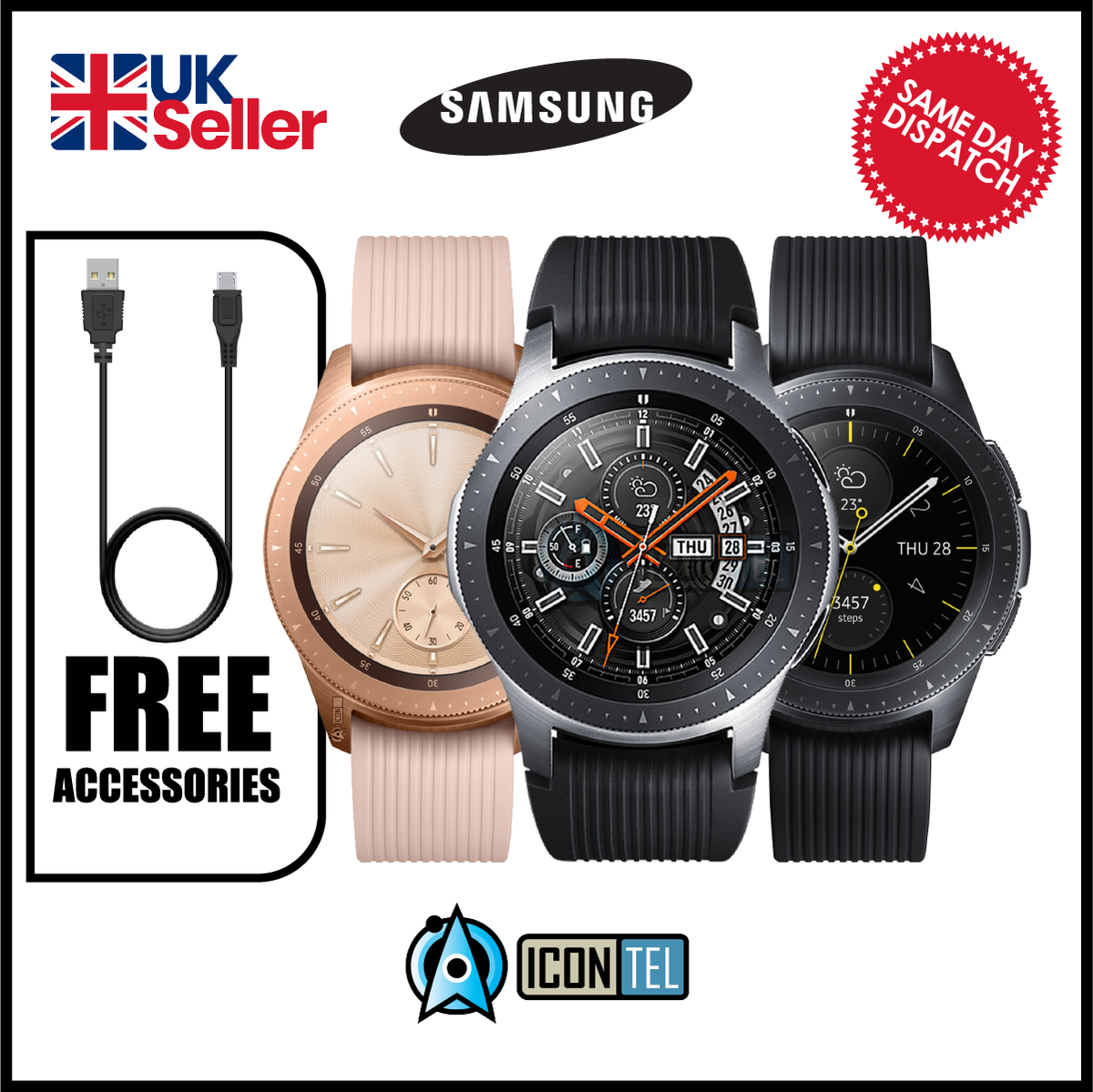 ⭐ Samsung Galaxy 42mm SM-R810 Bluetooth Smartwatch, Rose Gold