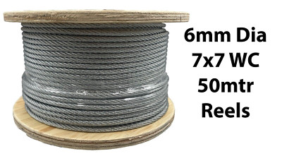 Drahtseil aus verzinktem Stahl 6 mm Durchmesser 7 x 7 Drahtkern - 50 mtr Rolle