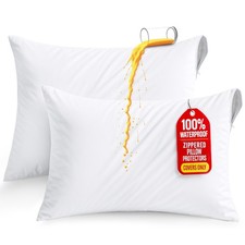 Set of 2 Waterproof Pillow Protectors with Zipper King Size White , Ultra So...