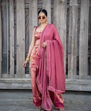 Stunning Look Pure Fendi Silk Salwar Kameez With Pink Dupatta For Wedding