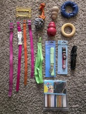 Lot of small dog/puppy items - New  used - collars, leashes, bones, toys, etc.