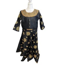 Anarkali Beaded Maxi Black Gold Dress Embroidered Indian Wedding Bollywood Gown
