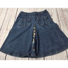 Oilily Denim Skirt Women 30 Blue Excellent Floral Embroidered A-Line Knee Length