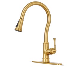 Kitchen Faucet with Pull Down Sprayer, Gold Vintage Brass Kitchen Sink Faucet...
