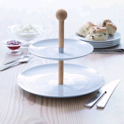 LSA International Dine zweistufiger Kuchenständer & Eichenstiel 25 cm hoch