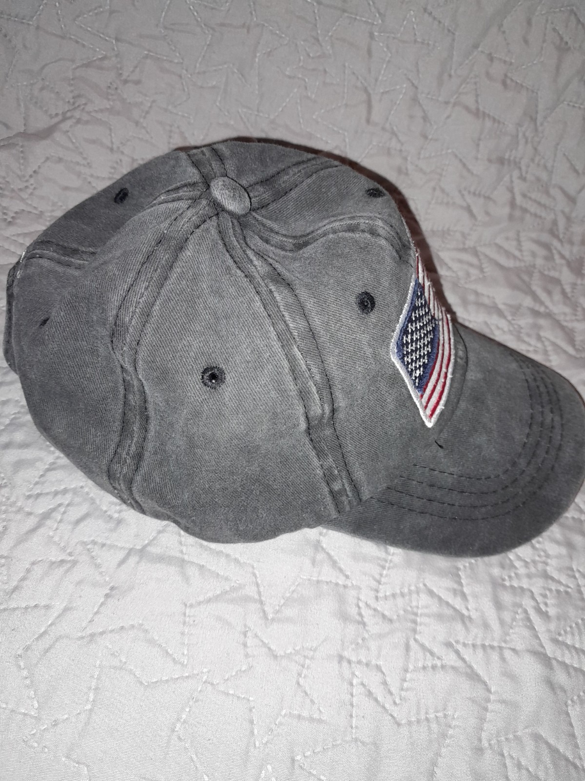 Embroidered American Flag Patch Hat Washed Gray B… - image 6
