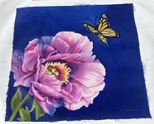 Natural Wonders I Jardine Original Painting Pink Peony & Monarch Butterfly 16x16
