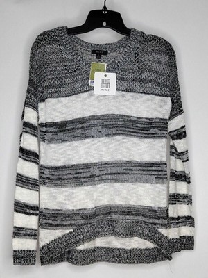 NWT Mine Womens Sweater Size Small Gray White Striped Long Sleeve Acrylic New