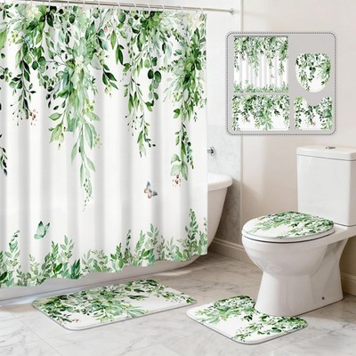 CedarShin 16 Pcs Sage Green Eucalyptus Shower Curtain Set with Rugs, Botanica...