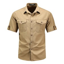 Mens Work Shirts Military Short Sleeves Air Force Army Cotton Casual Shirts Tops
