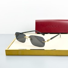 Gucci GG1221S 001 Gold Rimless Black Lens Rectangle Sunglasses New w/ Case
