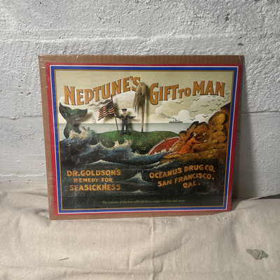 Vintage Neptune's Gift To Man Print Oceanus Drug Co Dr Goldson's Remedy for Sea 