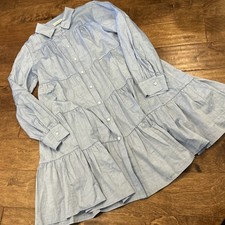 Eliza J Women’s Dress Blue Ruffled Tiered Shirtdress Long Sleeve Casual - Sz 10