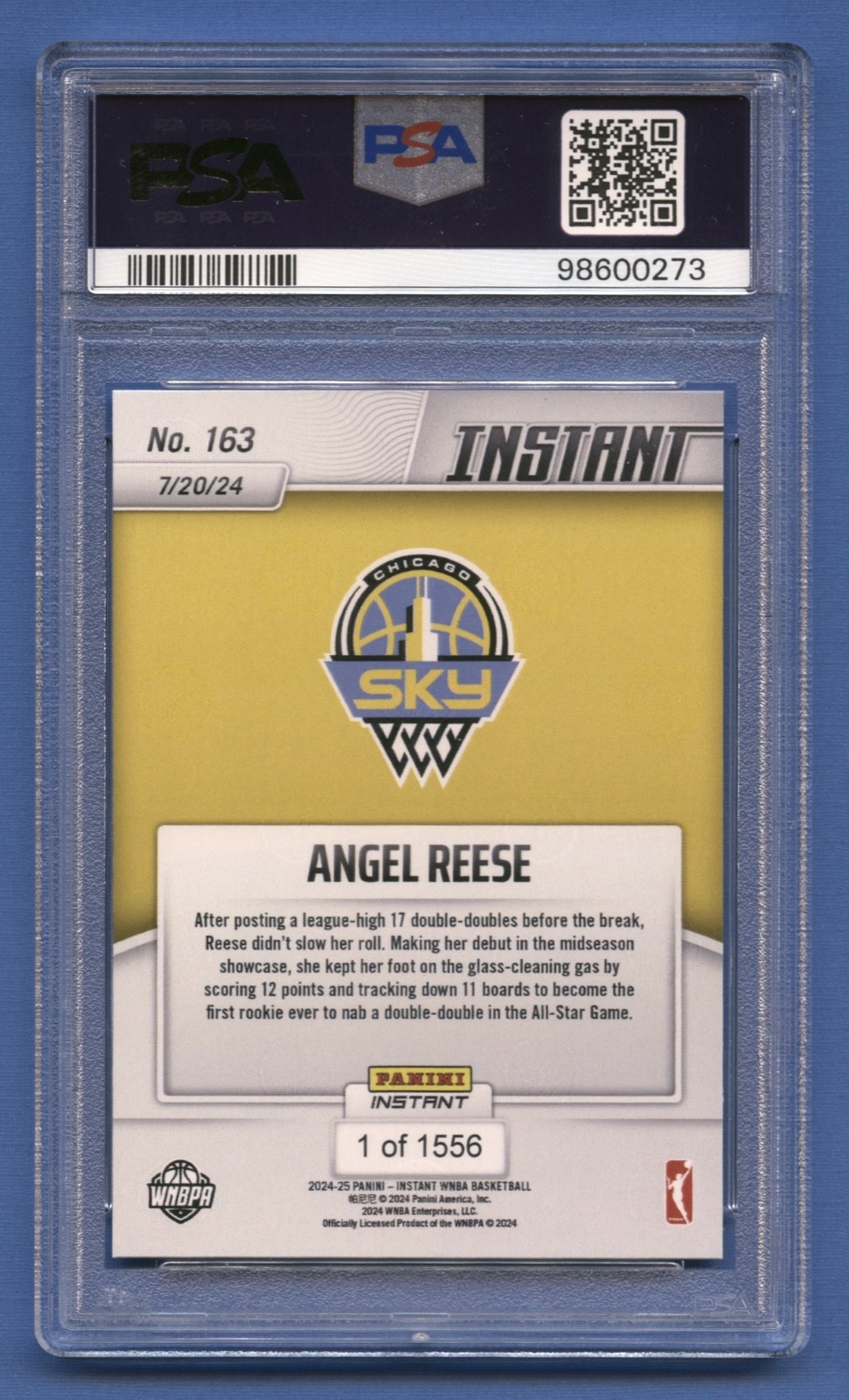 2024 ANGEL REESE ROOKIE PSA 10 GEM MT PANINI INSTANT SKY ATLANTA WNBA (#163) RZC view 2