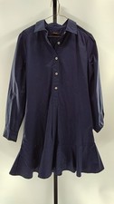 Quince Women 100% Organic Cotton Poplin Drop Waist Shirt Mini Dress Navy S