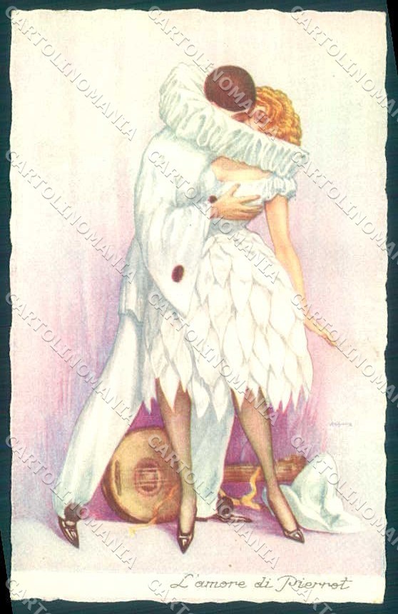 Cartolina Artista Firmata Guyma Lady Pierrot Romantica Coppia Serie 2024-3 VK9215