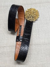 vintage ALEXIS KIRK buckle belt SNAKESKIN leather 30 black GLAM brutalist bling