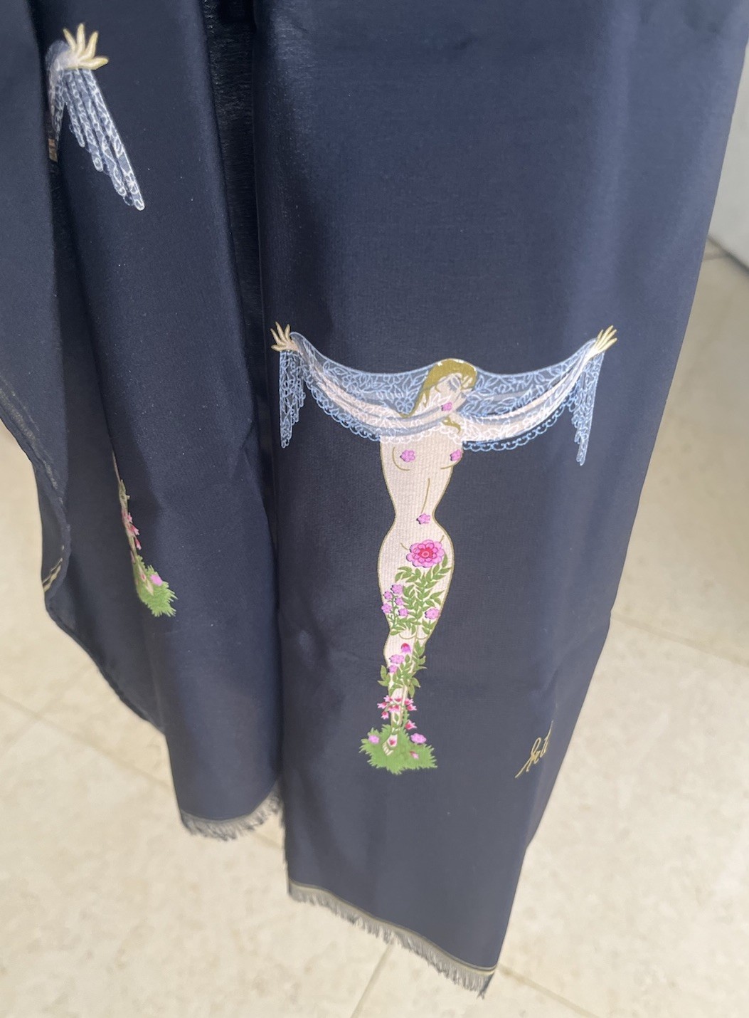 Vintage Erte For Carry Back LTD Silk Alphabet Scarf Letter T. Italy.