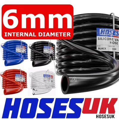HOSES UK 6mm Silicone Vacuum Hose Tube Boost Water Line Pipe Black Blue Red Clear 1/4"