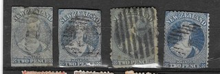 New Zealand Stamps 1855 & 1862 FFQ 2d Blue shades Used