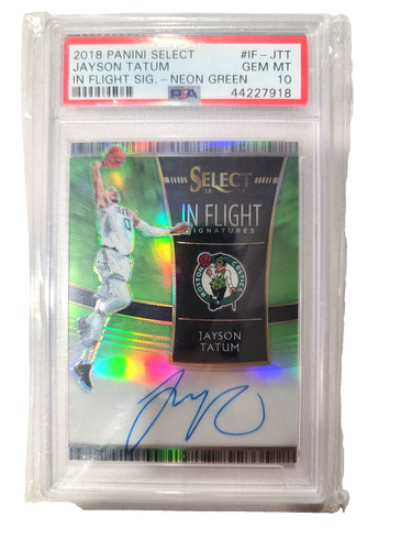 Jayson Tatum [Neon Green Prizm] #IF-JTT 2018 Panini Select in Flight Signatures card