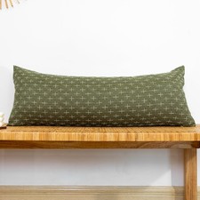 Decorative 14x36 Lumbar Pillow Cover, Olive Green Cross Pattern Woven Texture...