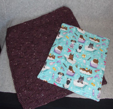 Handmade Hand Knit Check  Cotton Flannel Bath Pet Dog Kennel Travel Blanket Set