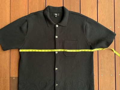 Stussy Perforated Swirl Knit Shirt Mens XXL Black Button Up Heavy