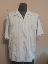 Guayabera Cuban Cigar Shirt 4 Pocket L Mexican Wedding Light Blue Embroidered