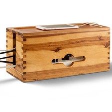 Acacia Wood Cable Management Box 15" L Wooden Cable Organizer Box For Electrical