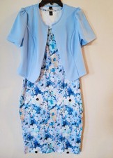 SHEIN 2-Piece Light Blue Floral Sheath Midi Dress Set with Cropped Jacket 6 (M)