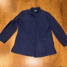 Women's Blue Geiger Austrian Wool Jacket with Floral Applique, Size 38