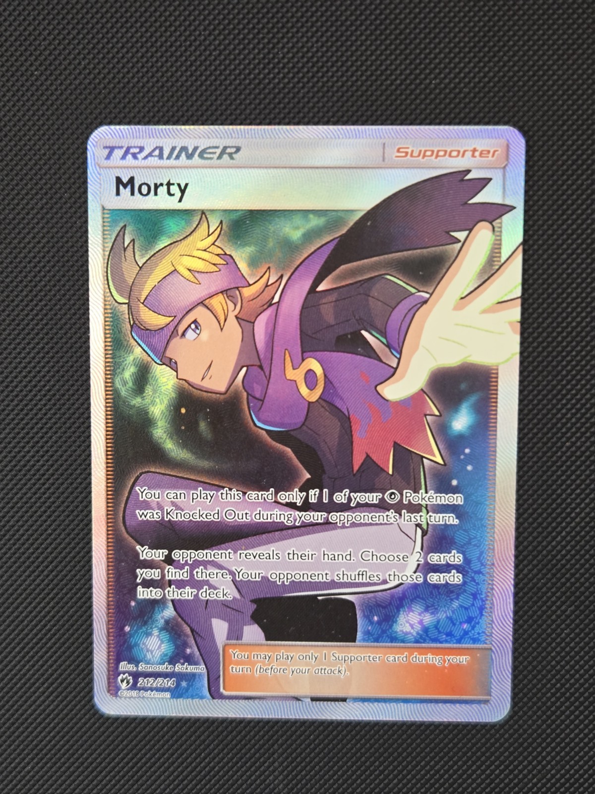 Pokemon TCG Morty Full Art Card 212/214 Sun Moon Lost Thunder Trainer Holo NM